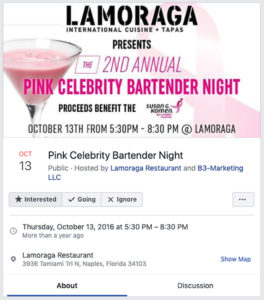 Pink Celebrity Bartender Night Facebook Event Post